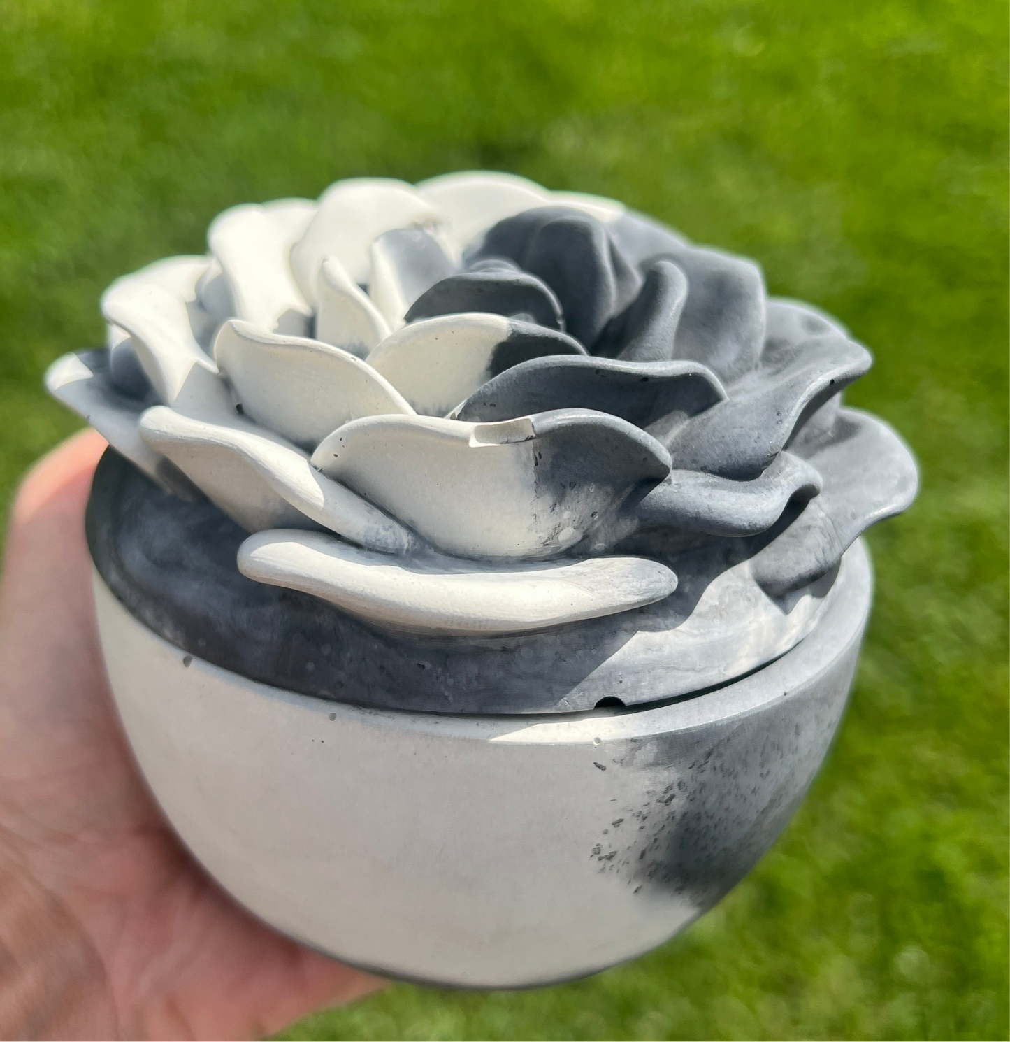 Handcrafted Concrete Rose Vessel with Lid - Unfilled -