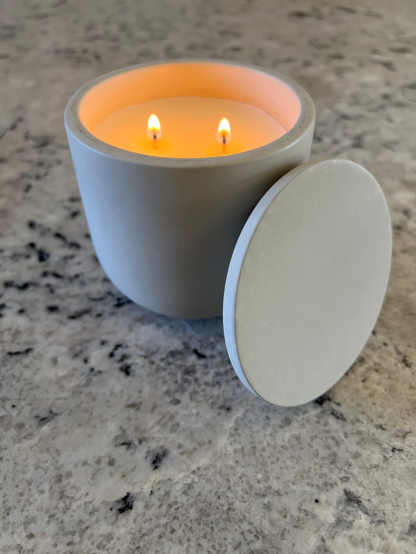 Handcrafted Raw Concrete Candle Vessel with Lid – Soy Wax Candle – Vanilla 9oz