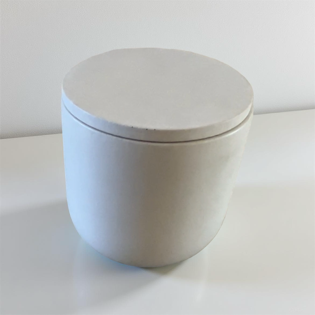 Handcrafted Raw Concrete Candle Vessel with Lid – Soy Wax Candle – Vanilla 9oz
