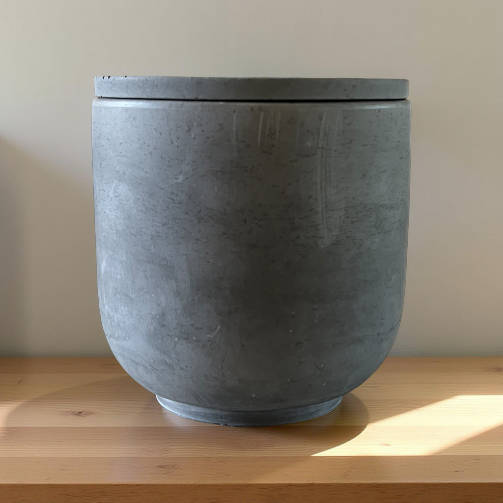 Handcrafted Raw Concrete Vessel with Lid - Unfilled -