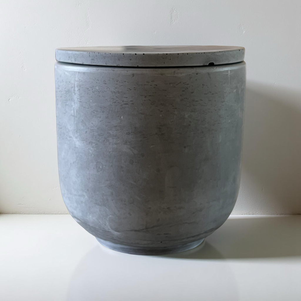 Handcrafted Raw Concrete Vessel with Lid - Unfilled -