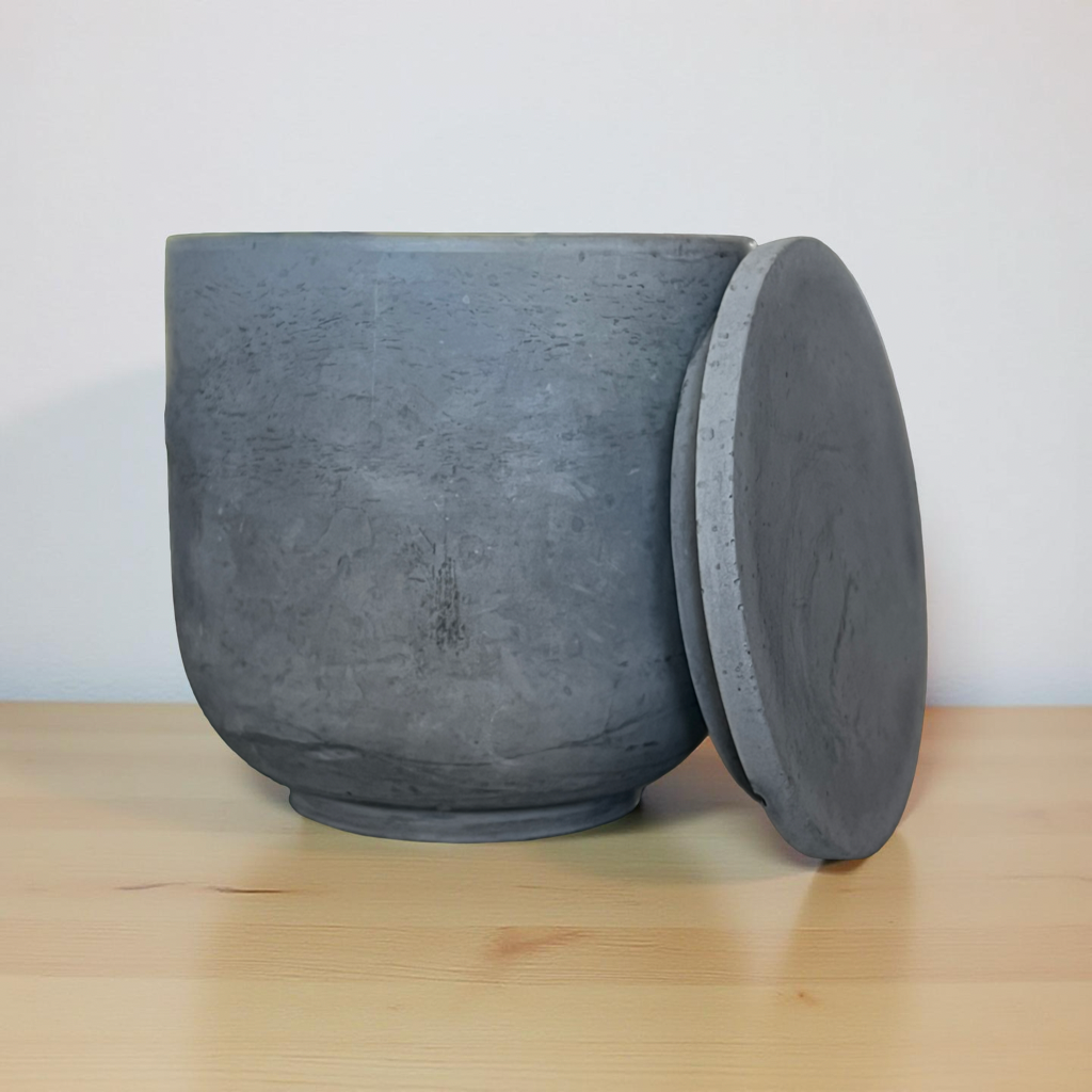 Handcrafted Raw Concrete Vessel with Lid - Unfilled -