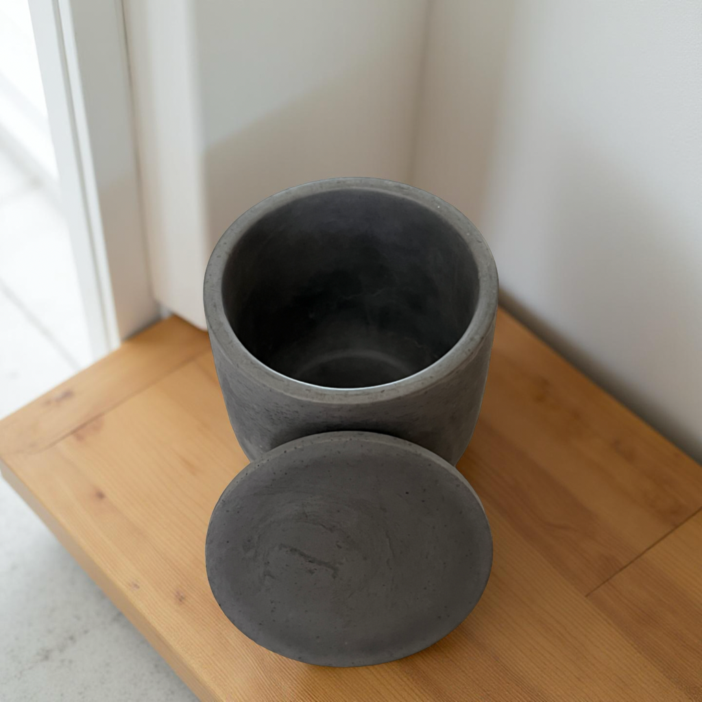 Handcrafted Raw Concrete Vessel with Lid - Unfilled -
