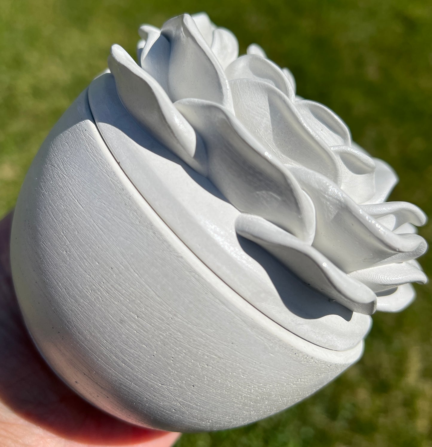 Handcrafted Concrete Rose Vessel with Lid - Unfilled -