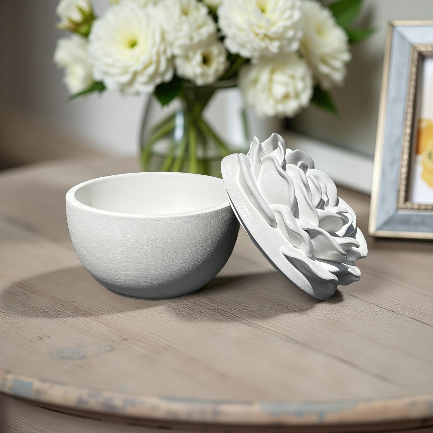 Handcrafted Concrete Rose Vessel with Lid - Unfilled -