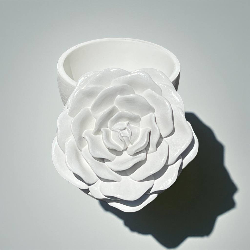 Handcrafted Concrete Rose Vessel with Lid - Unfilled -