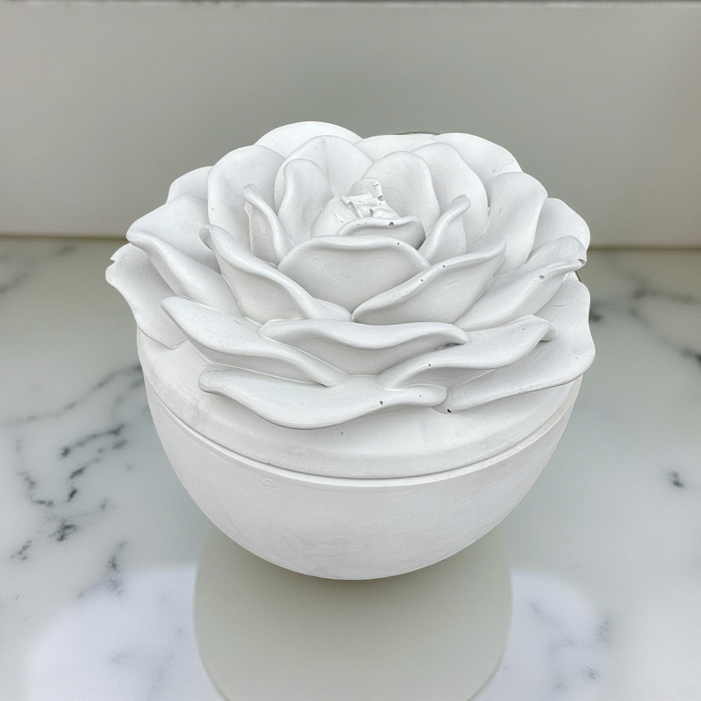 Handcrafted Concrete Rose Vessel with Lid - Unfilled -