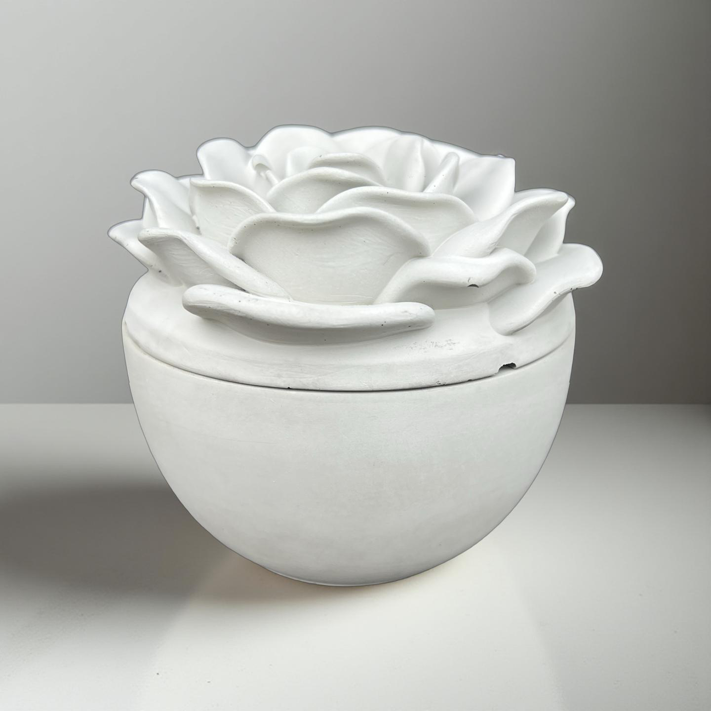 Handcrafted Concrete Rose Vessel with Lid - Unfilled -