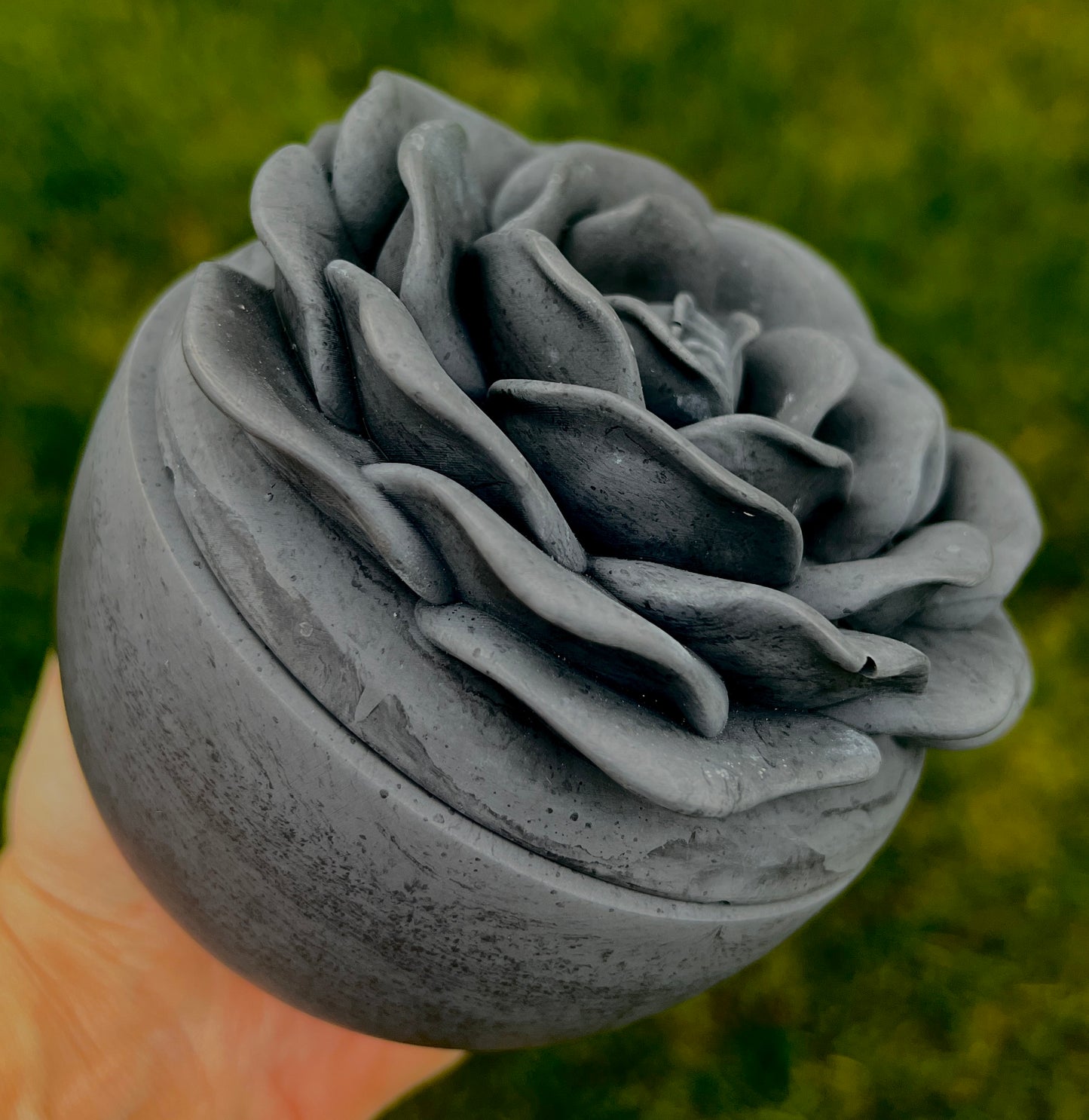Handcrafted Concrete Rose Vessel with Lid - Unfilled -