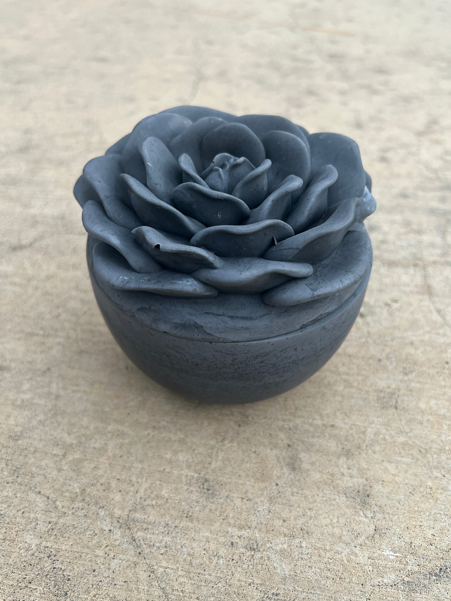 Handcrafted Concrete Rose Vessel with Lid - Unfilled -