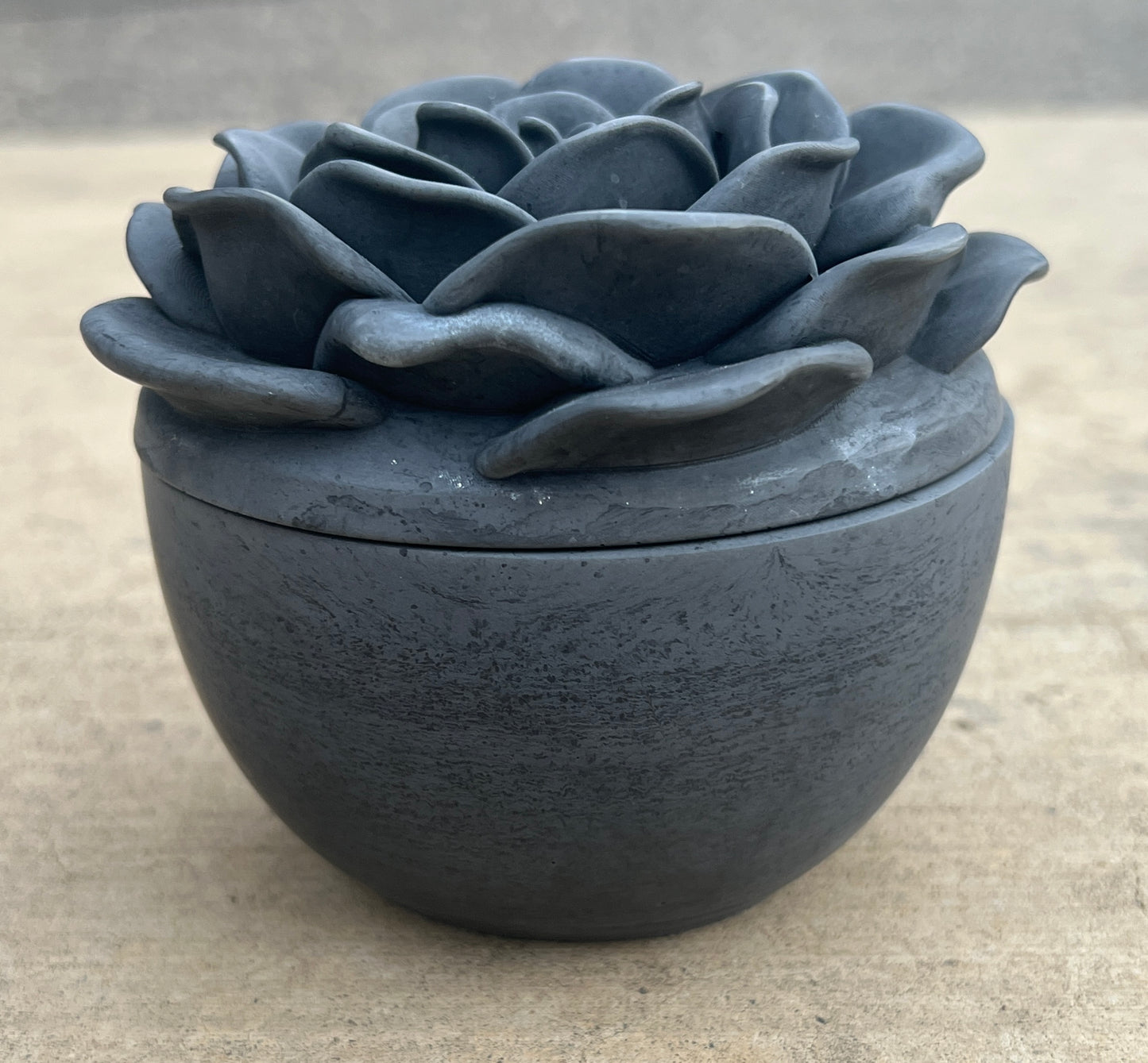Handcrafted Concrete Rose Vessel with Lid - Unfilled -