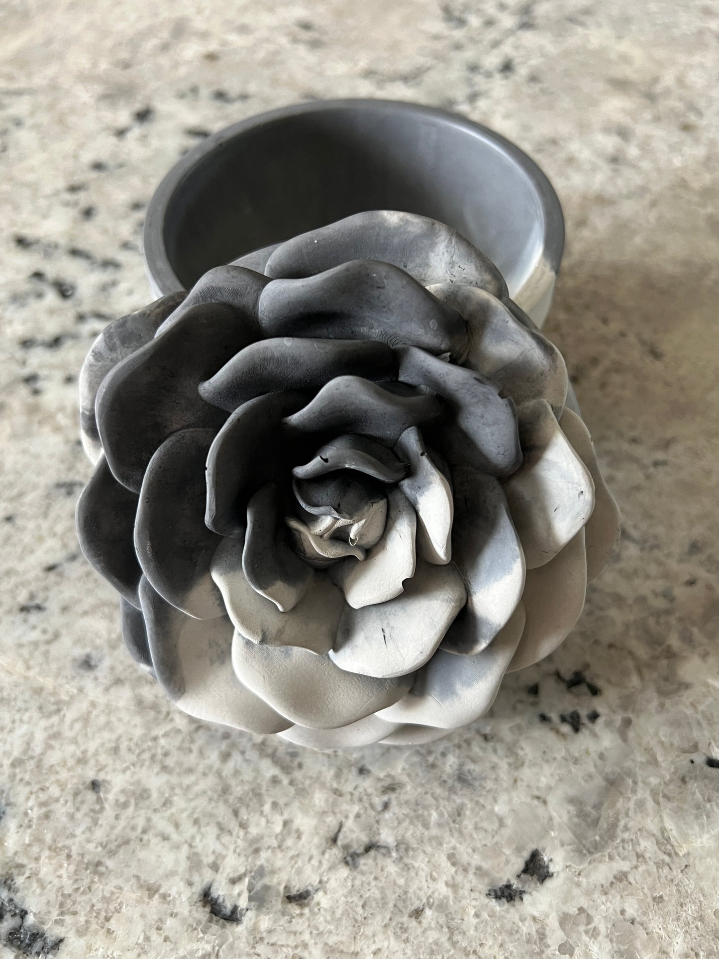 Handcrafted Concrete Rose Vessel with Lid - Unfilled -