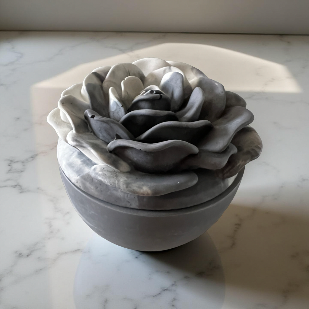 Handcrafted Concrete Rose Vessel with Lid - Unfilled -