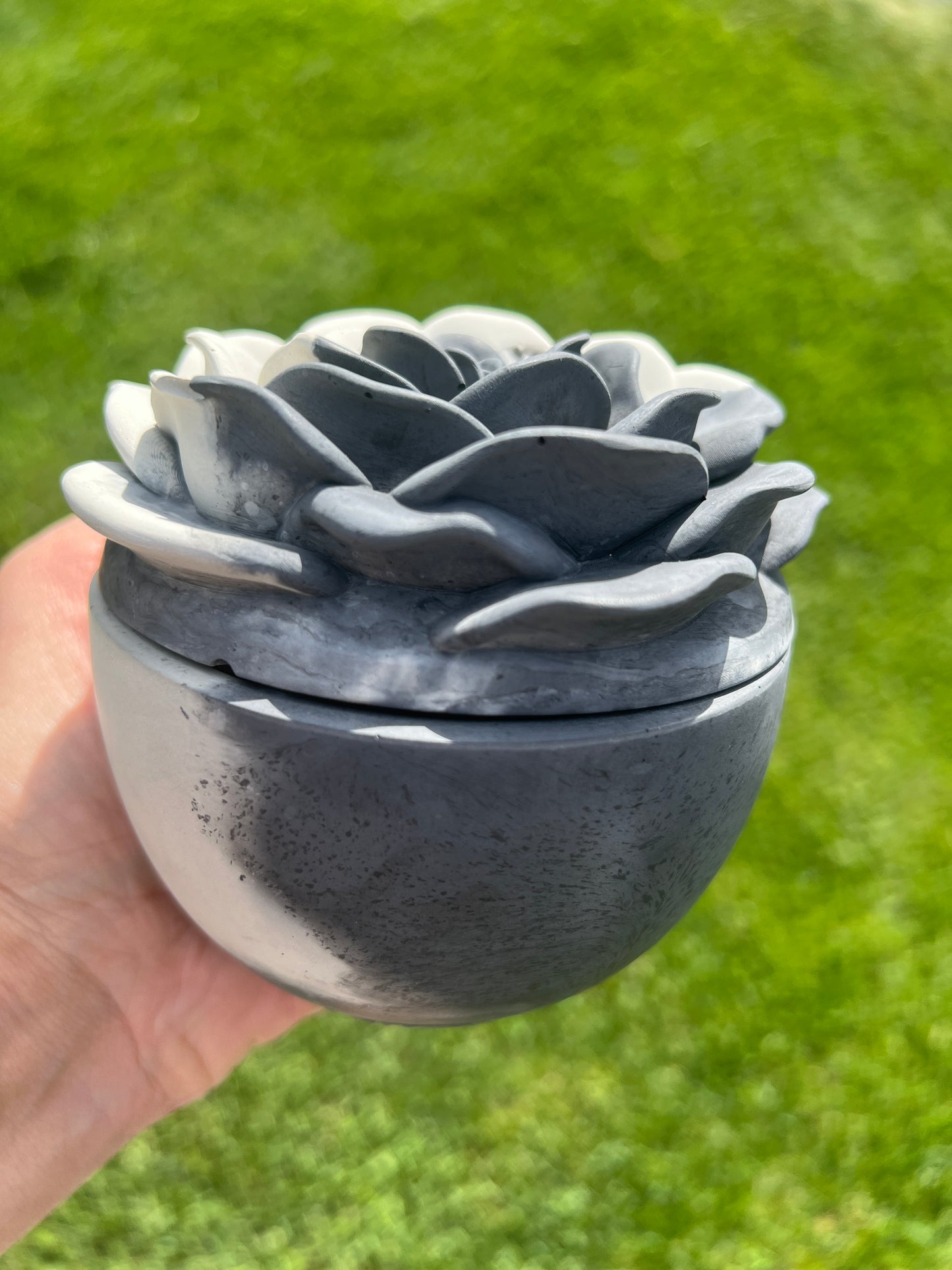 Handcrafted Concrete Rose Vessel with Lid - Unfilled -