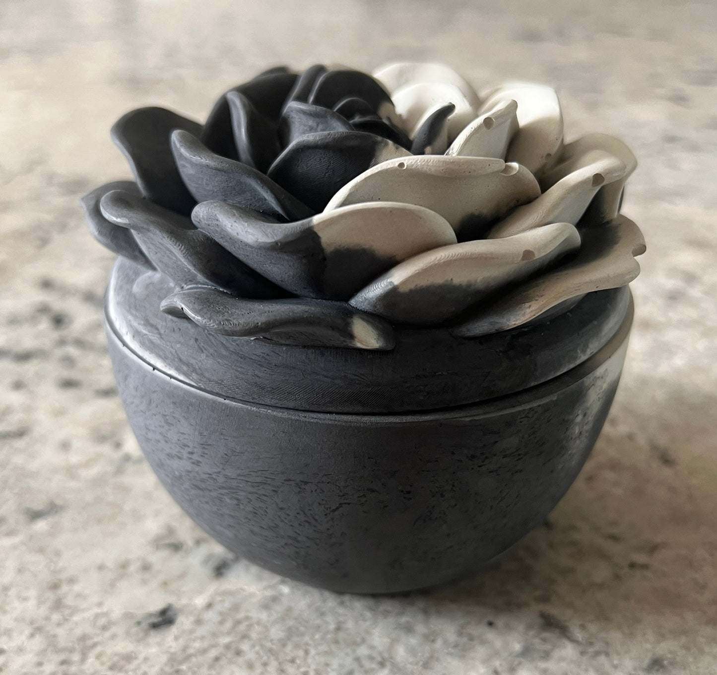 Handcrafted Concrete Rose Vessel with Lid - Unfilled -