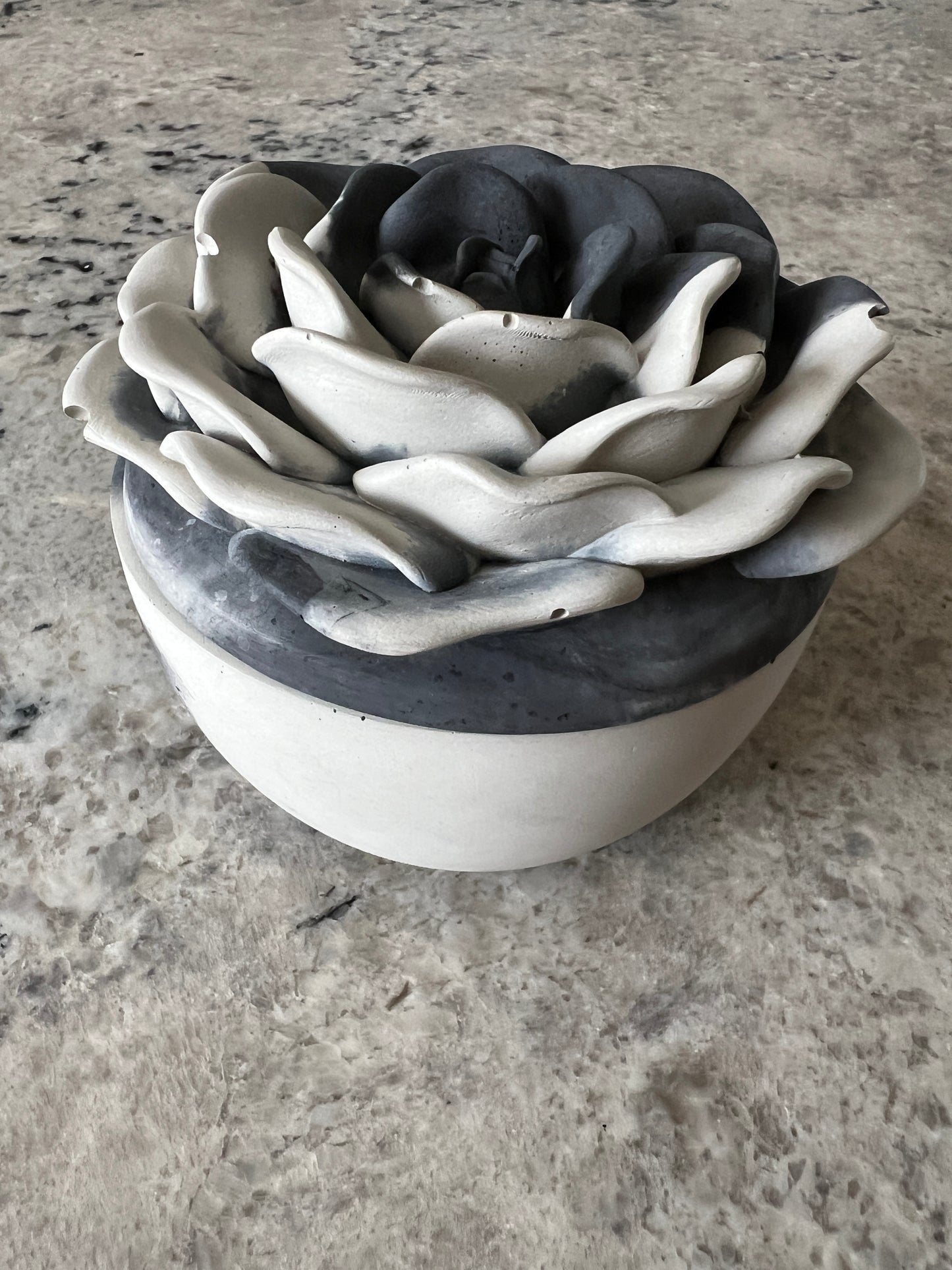 Handcrafted Concrete Rose Vessel with Lid - Unfilled -