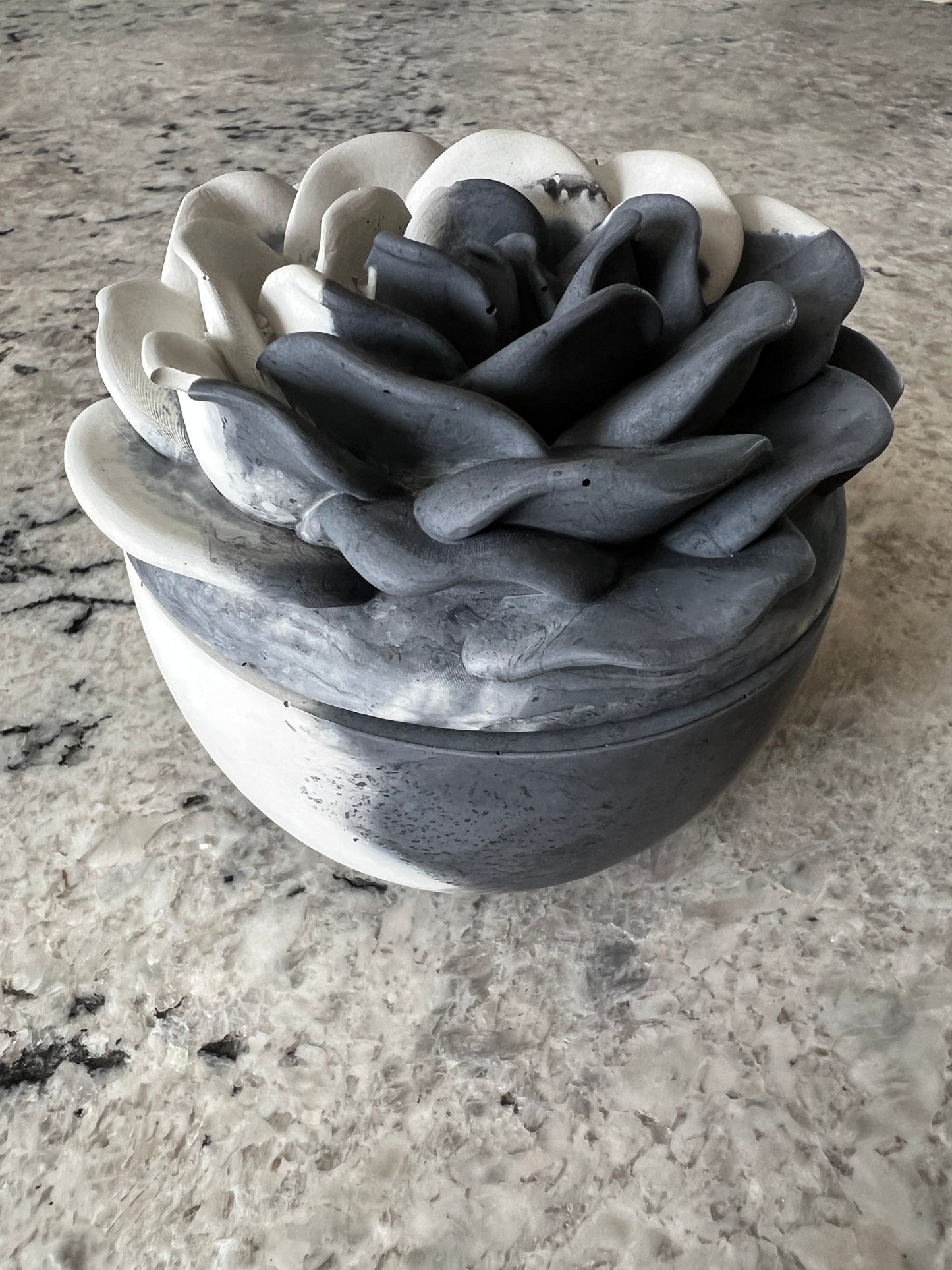 Handcrafted Concrete Rose Vessel with Lid - Unfilled -
