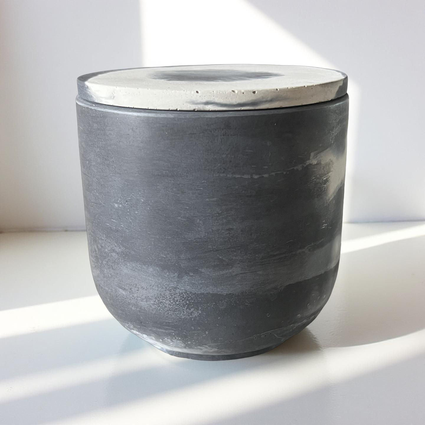 Handcrafted Raw Concrete Vessel with Lid