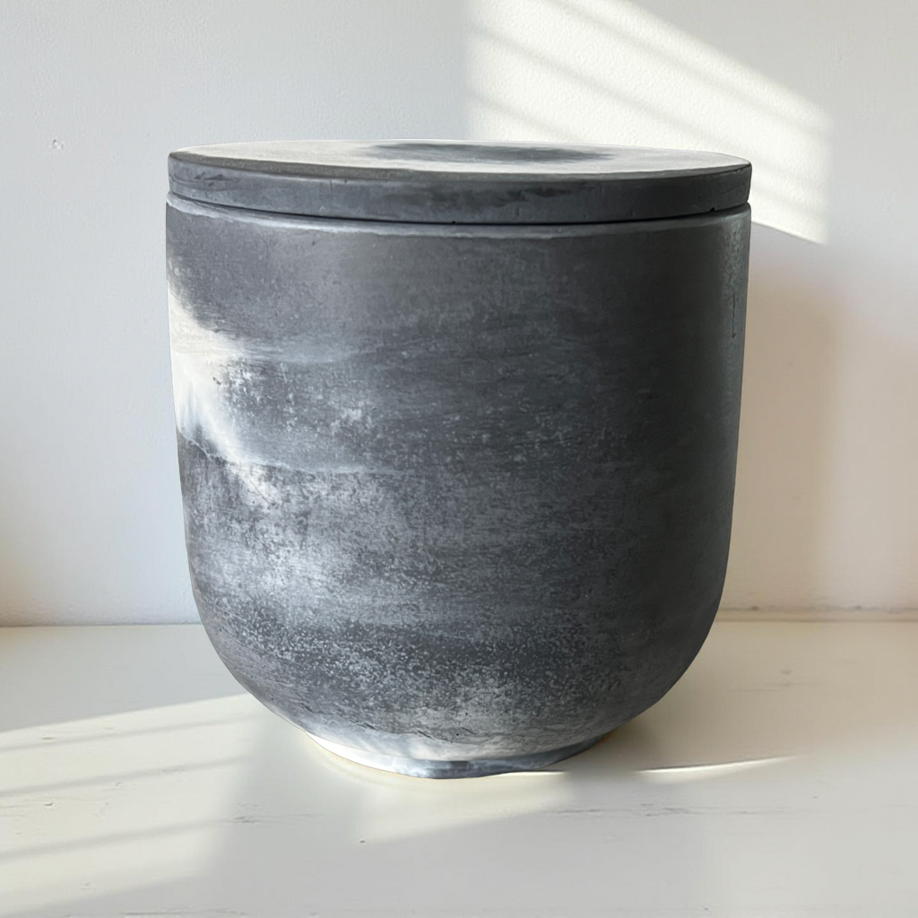 Handcrafted Raw Concrete Vessel with Lid