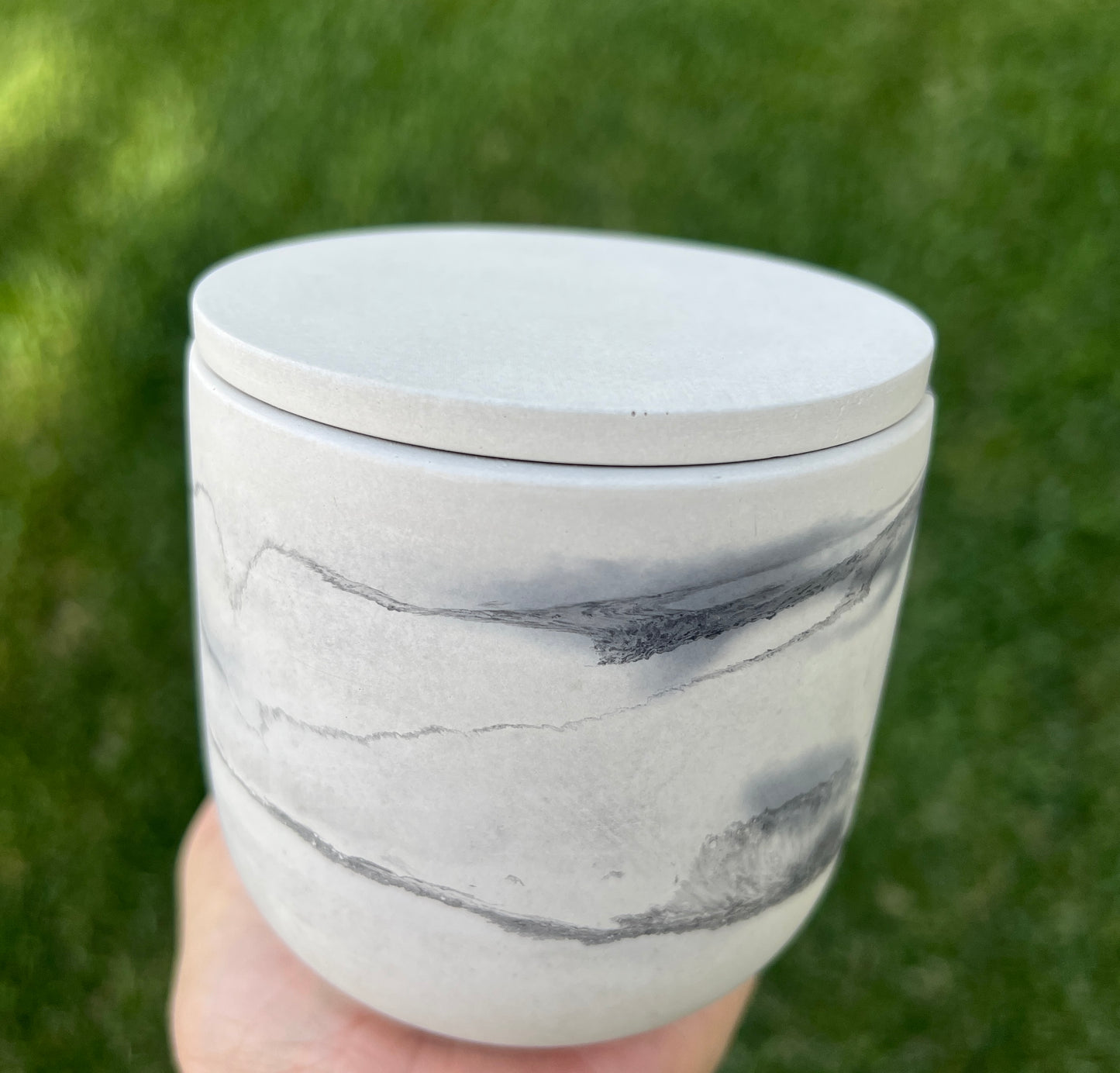 Handcrafted Raw Concrete Vessel with Lid - Unfilled -