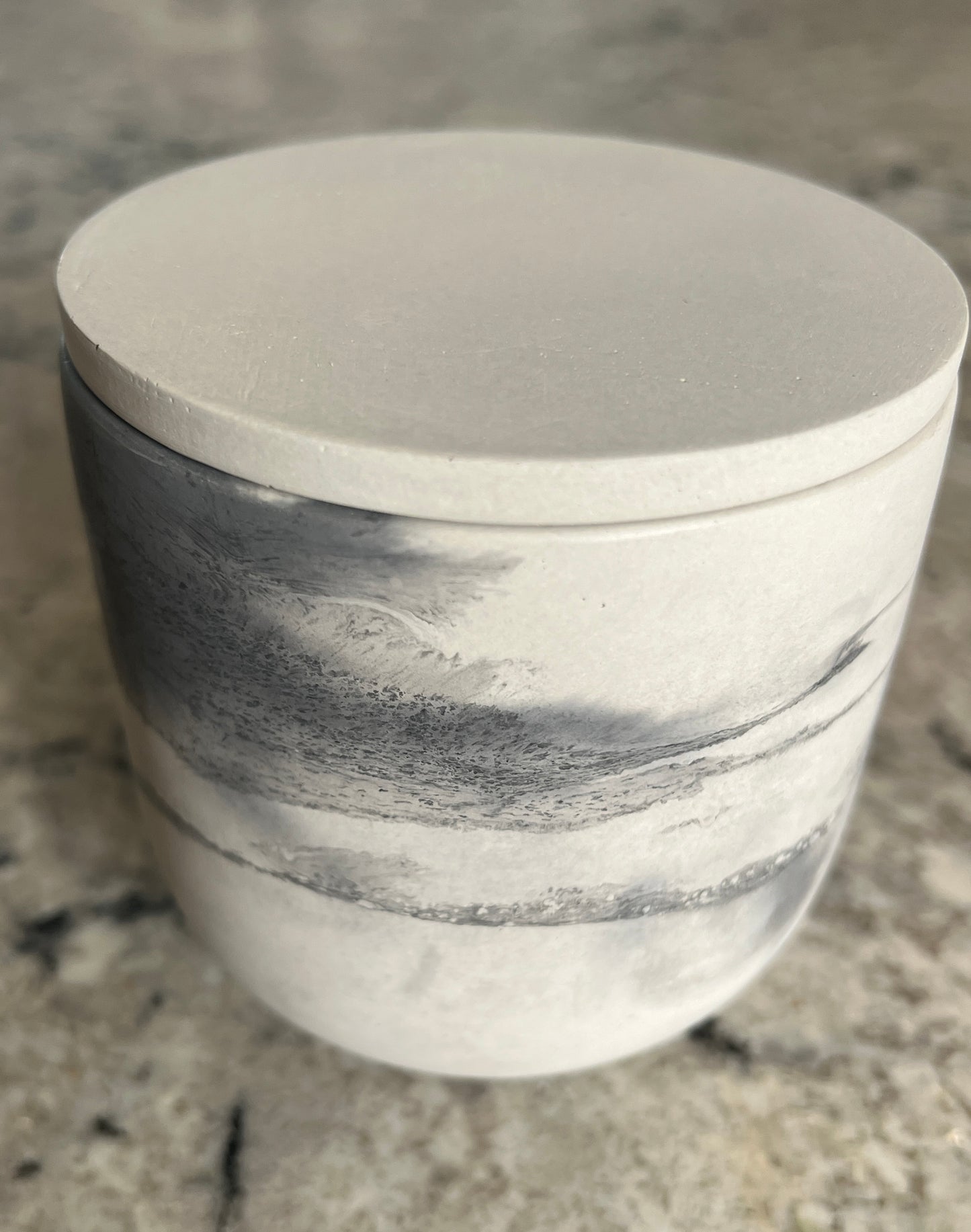 Handcrafted Raw Concrete Vessel with Lid - Unfilled -