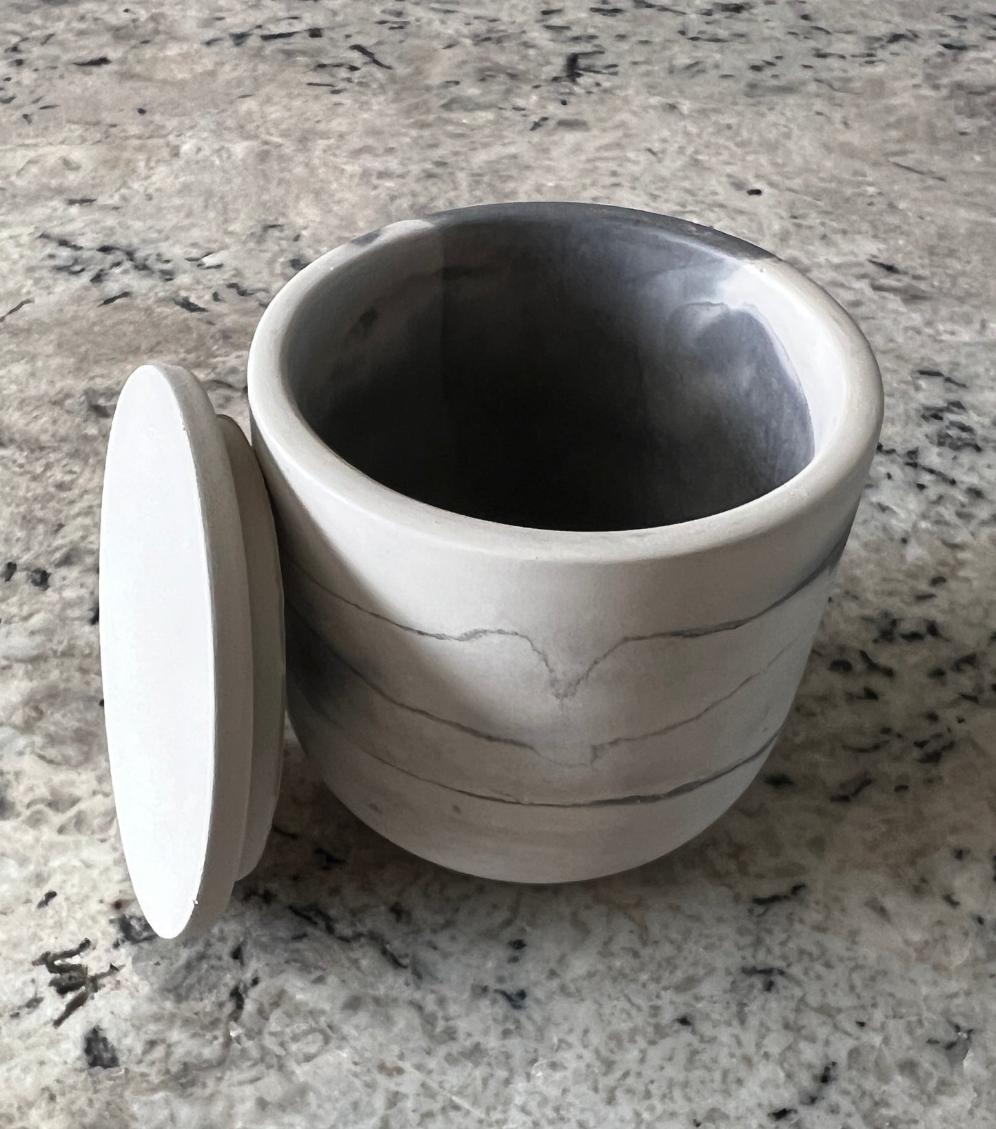 Handcrafted Raw Concrete Vessel with Lid - Unfilled -