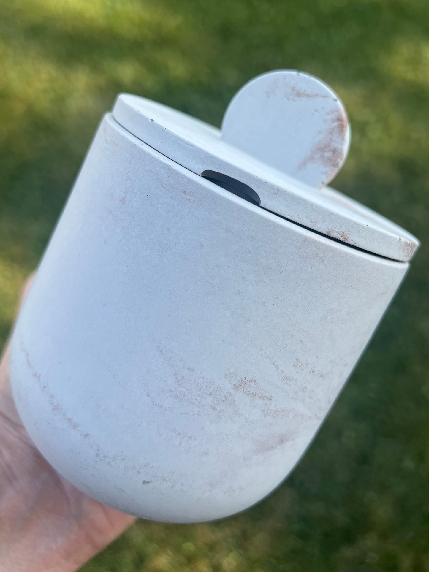 Handcrafted concrete vessel with lid