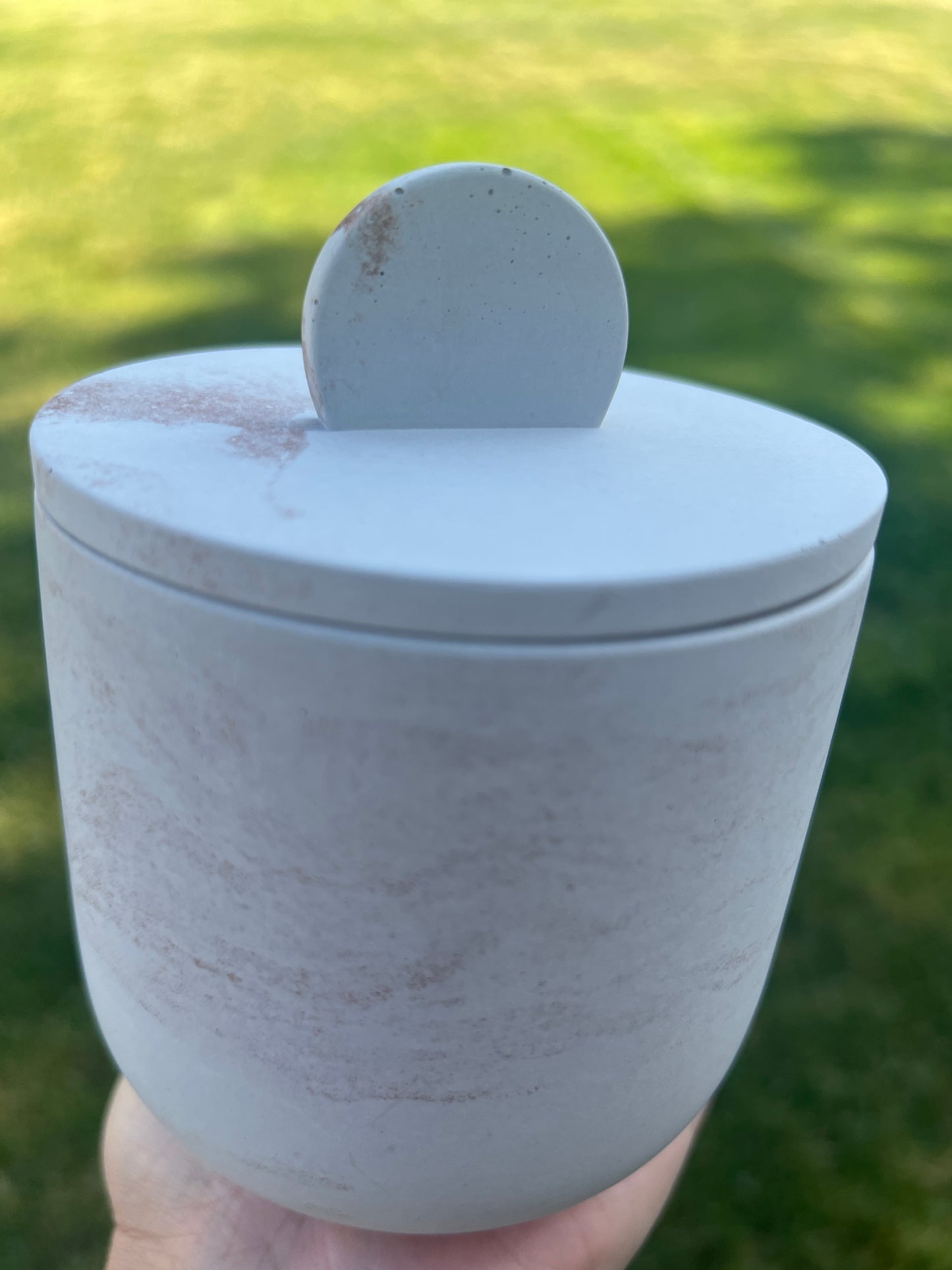 Handcrafted concrete vessel with lid