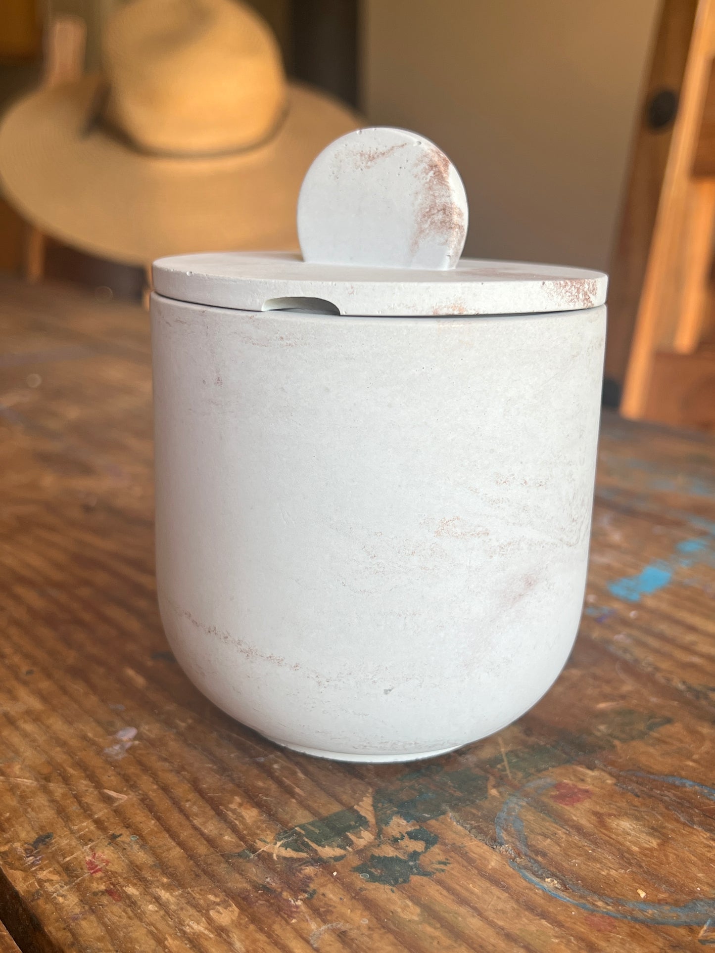 Handcrafted concrete vessel with lid