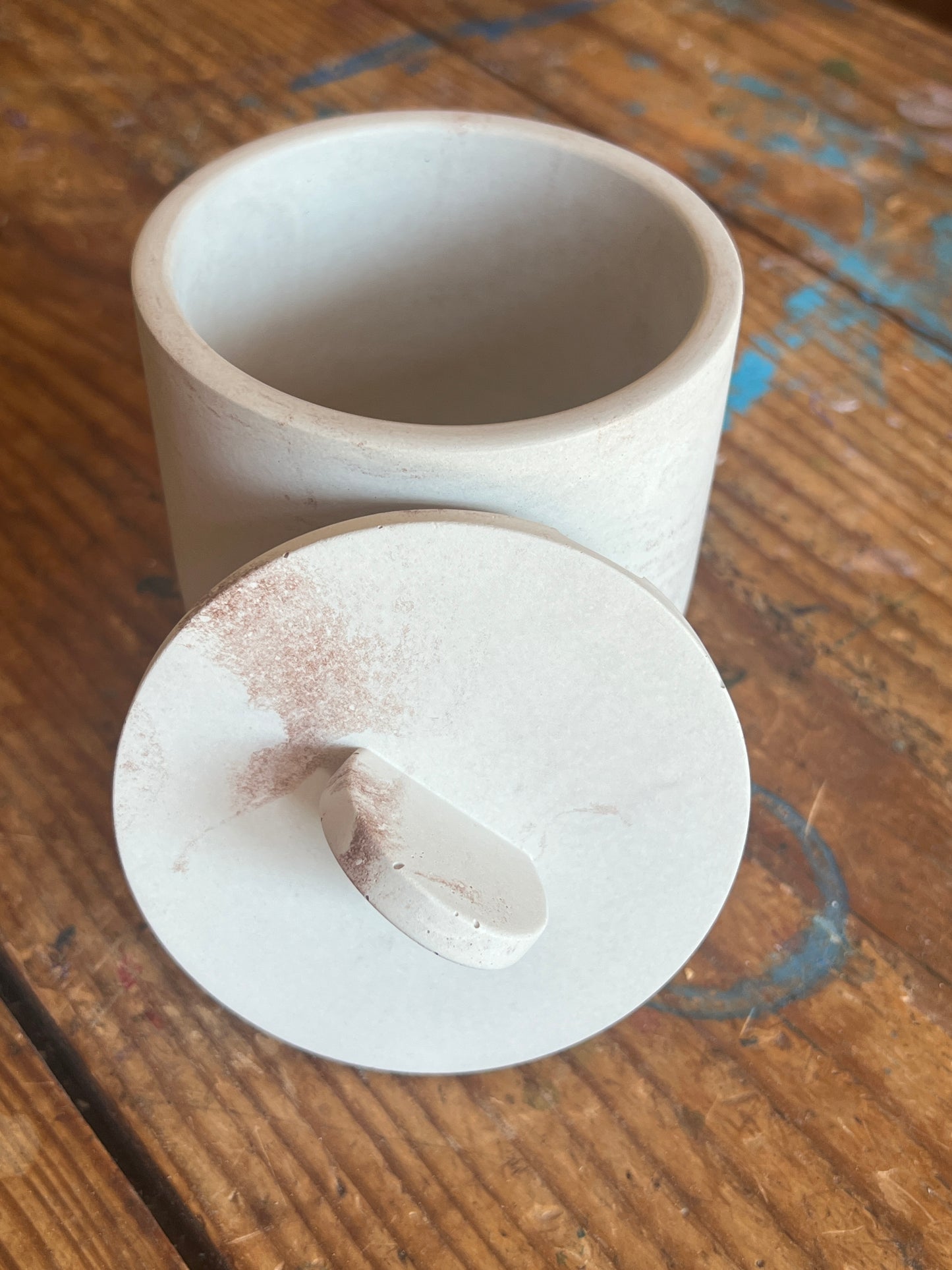 Handcrafted concrete vessel with lid