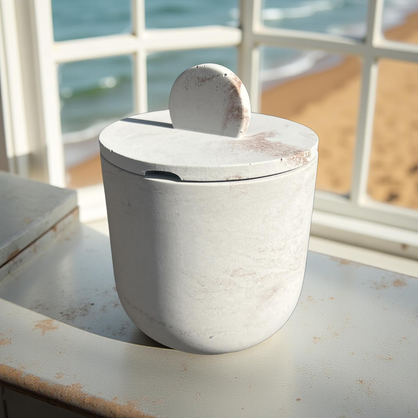 Handcrafted concrete vessel with lid