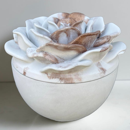 Handcrafted Concrete Rose Vessel with Lid - Unfilled -