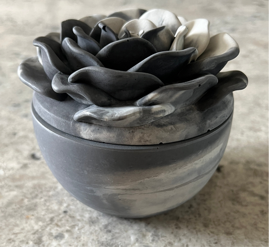 Handcrafted Concrete Rose Vessel with Lid - Unfilled -