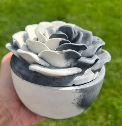 Handcrafted Concrete Rose Vessel with Lid - Unfilled -
