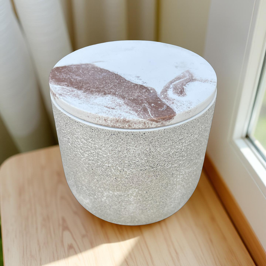 Handcrafted Raw Concrete Vessel with Lid