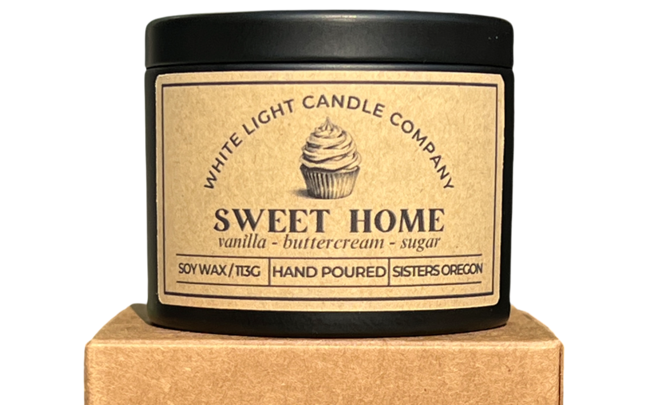 Sweet Home Hand-Poured Soy Candle in Matte Black Travel Tin