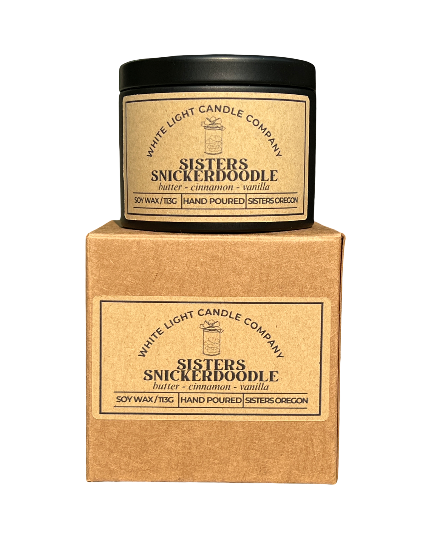 Sisters Snickerdoodle Hand-Poured Soy Candle in Matte Black Travel Tin