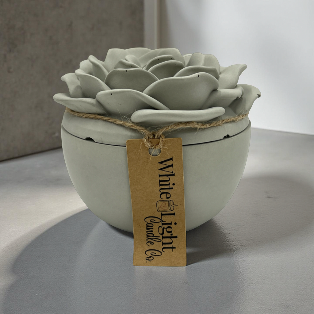 Handcrafted Concrete Rose Vessel with Lid – Soy Wax Candle - Vanilla 8oz