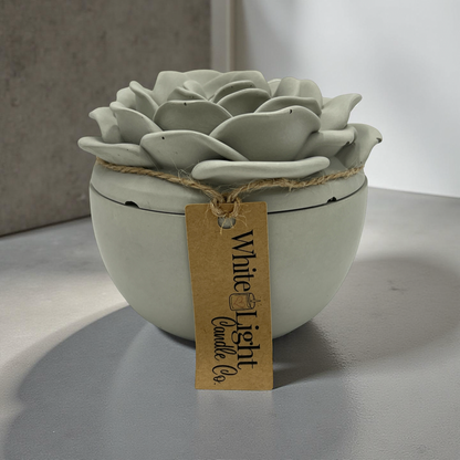 Handcrafted Concrete Rose Vessel with Lid – Soy Wax Candle - Vanilla 8oz