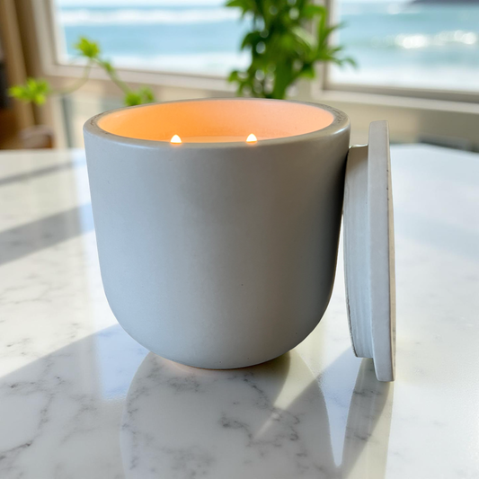 Handcrafted Raw Concrete Candle Vessel with Lid – Soy Wax Candle – Vanilla 9oz
