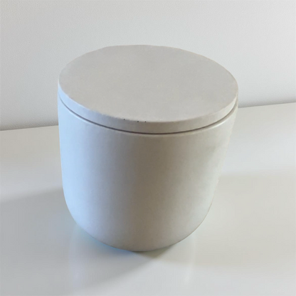 Handcrafted Raw Concrete Candle Vessel with Lid – Soy Wax Candle – Vanilla 9oz