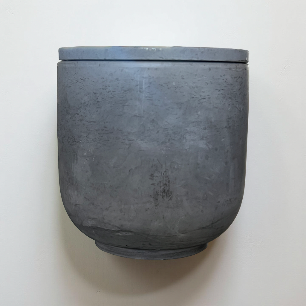 Handcrafted Raw Concrete Vessel with Lid - Unfilled -