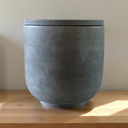 Handcrafted Raw Concrete Vessel with Lid - Unfilled -