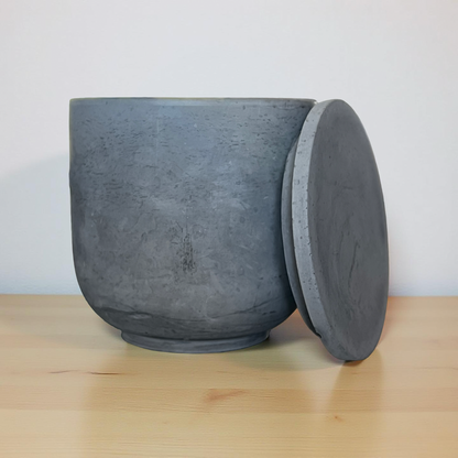 Handcrafted Raw Concrete Vessel with Lid - Unfilled -