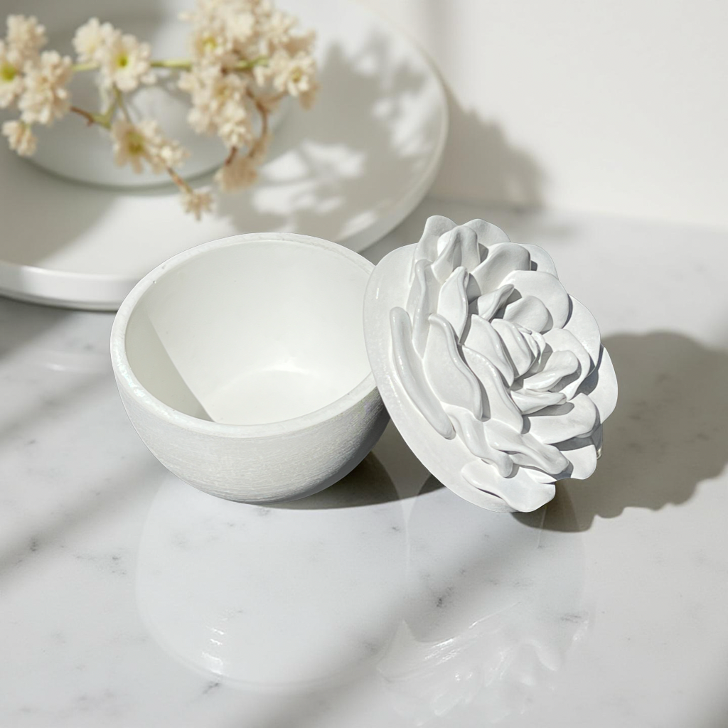 Handcrafted Concrete Rose Vessel with Lid - Unfilled -