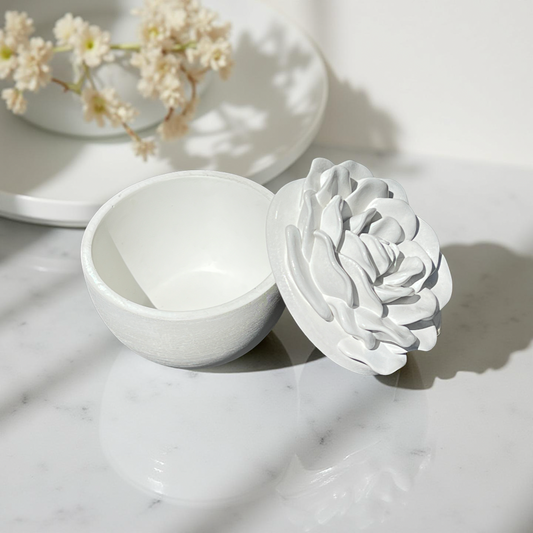 Handcrafted Concrete Rose Vessel with Lid - Unfilled -