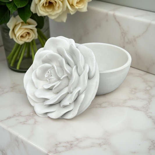 Handcrafted Concrete Rose Vessel with Lid - Unfilled -