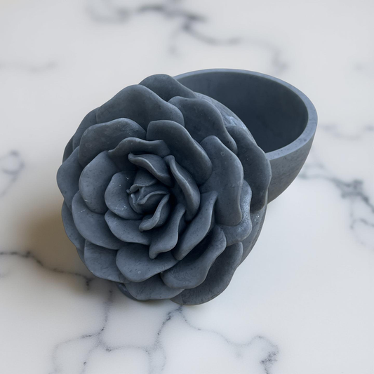 Handcrafted Concrete Rose Vessel with Lid - Unfilled -