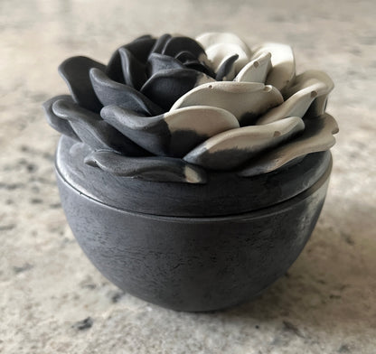 Handcrafted Concrete Rose Vessel with Lid - Unfilled -