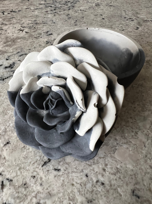 Handcrafted Concrete Rose Vessel with Lid - Unfilled -